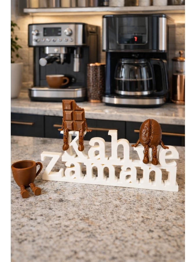 Kahve Zamanı Yazılı Dekoratif Kahve Köşesi Seti – 3’lü Çikolata & Kahve Konsept Tasarım BEYAZ