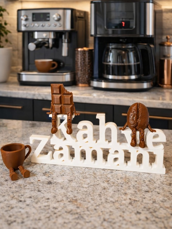 Kahve Zamanı Yazılı Dekoratif Kahve Köşesi Seti – 3’lü Çikolata & Kahve Konsept Tasarım BEYAZ