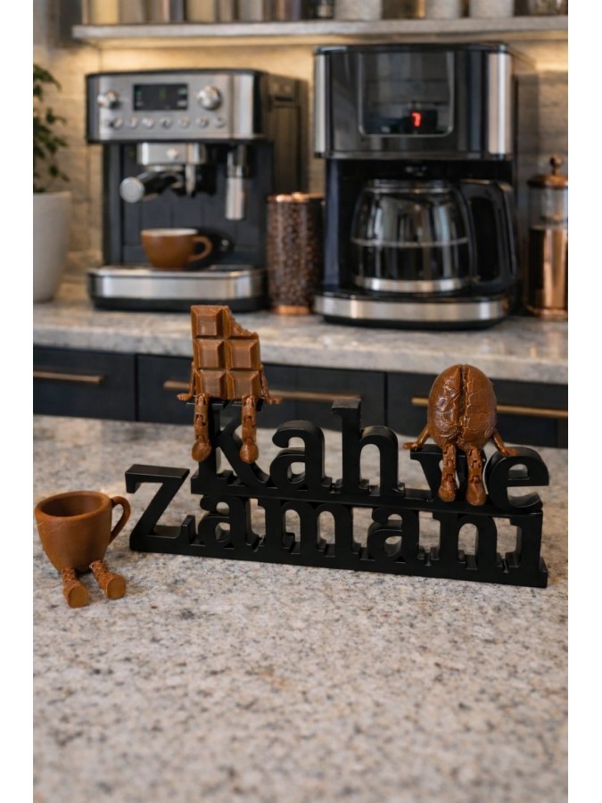 Kahve Zamanı Yazılı Dekoratif Kahve Köşesi Seti – 3’lü Çikolata & Kahve Konsept Tasarım SİYAH