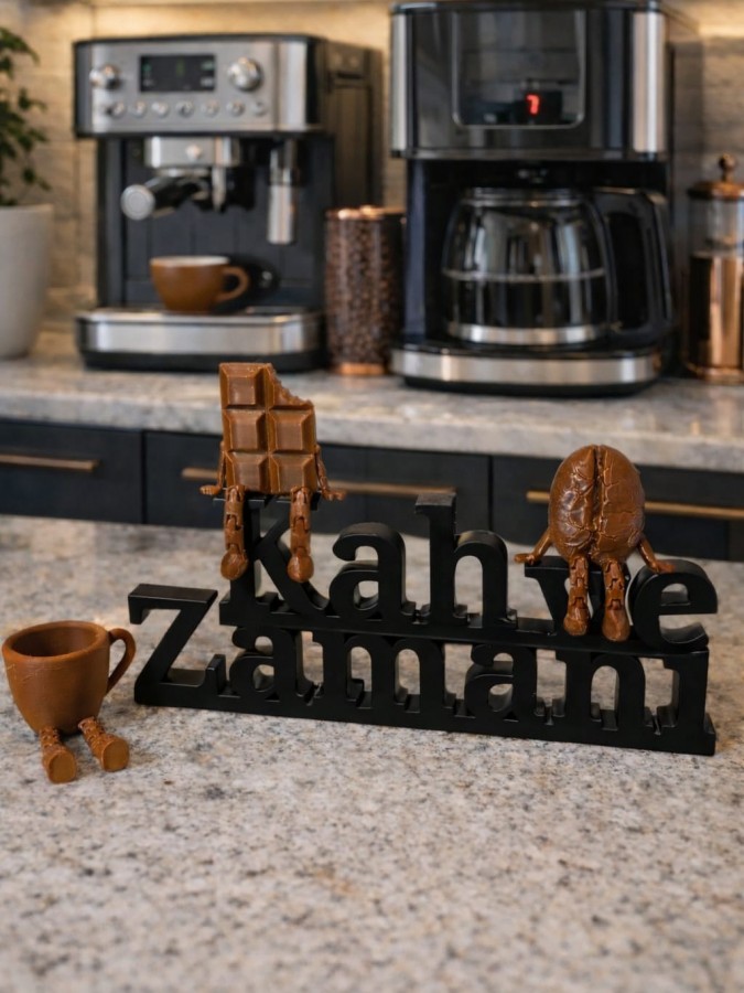 Kahve Zamanı Yazılı Dekoratif Kahve Köşesi Seti – 3’lü Çikolata & Kahve Konsept Tasarım SİYAH